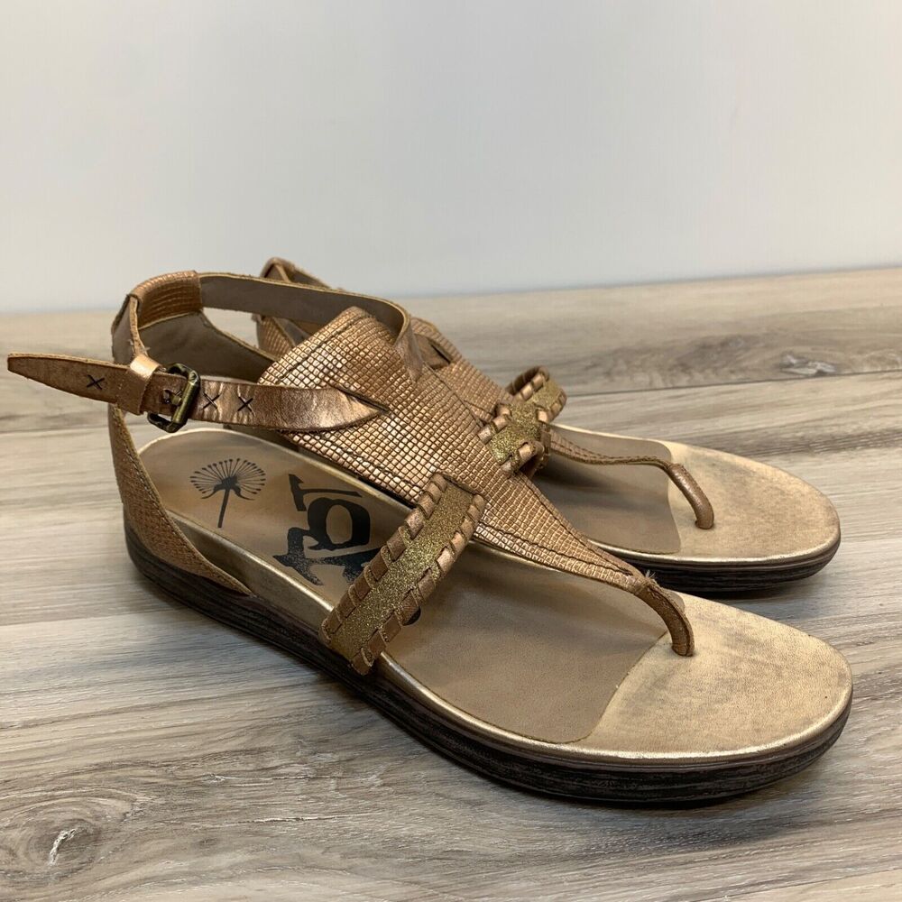 OTBT Women's Copper Leather T-Strap Wedge Celestal Sandal Size 10 Celestal